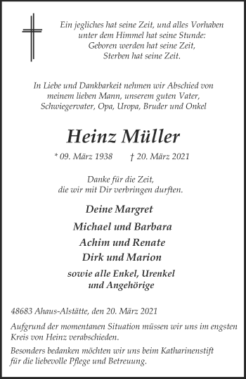 Anzeige von Heinz Müller 