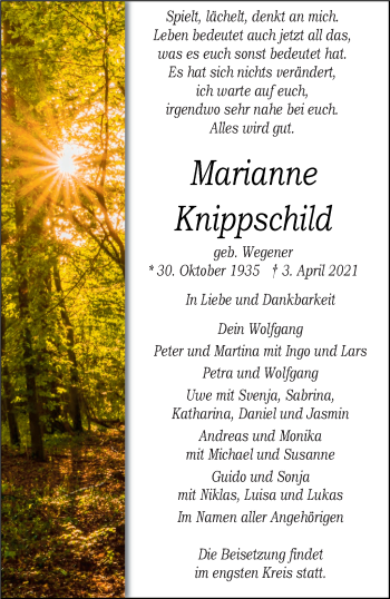 Anzeige von Marianne Knippschild 