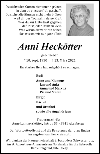 Anzeige von Anni Heckötter 