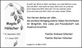 Anzeige von Magda Hölscher 