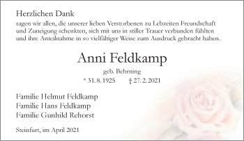 Anzeige von Anni Feldkamp 