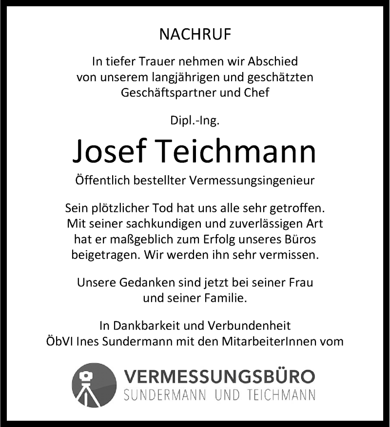  Traueranzeige für Josef Teichmann vom 07.04.2021 aus 