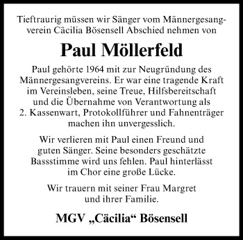 Anzeige von Paul Möllerfeld 