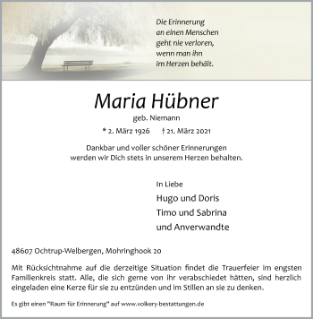 Anzeige von Maria Hübner 