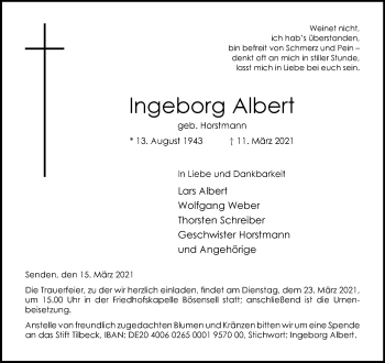Anzeige von Ingeborg Albert 