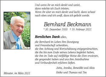 Anzeige von Bernhard Beckmann 