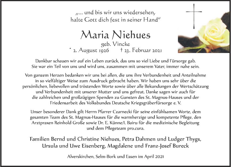  Traueranzeige für Egon Niehues vom 17.04.2021 aus 