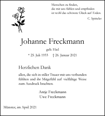 Anzeige von Johanne Freckmann 