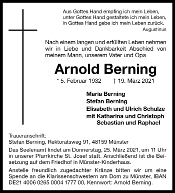 Anzeige von Arnold Berning 