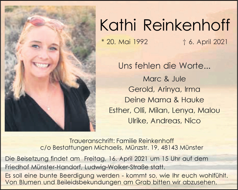  Traueranzeige für Kathi Reinkenhoff vom 10.04.2021 aus 