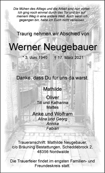 Anzeige von Werner Neugebauer 