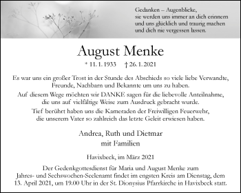 Anzeige von August Menke 