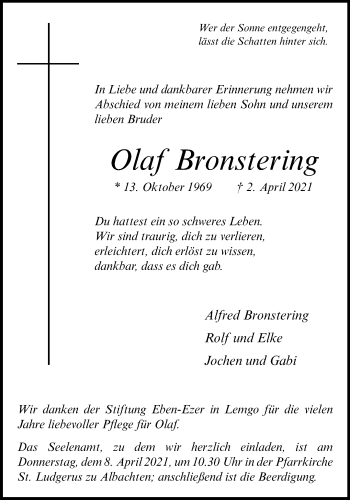 Anzeige von Olaf Bronstering 