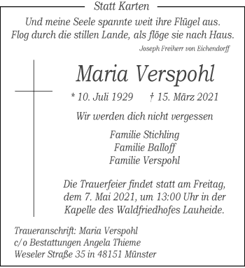 Anzeige von Maria Verspohl 