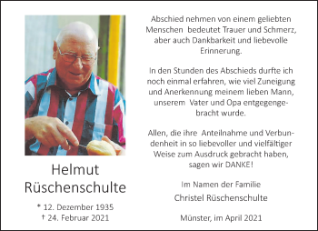 Anzeige von Helmut Rüschenschulte 