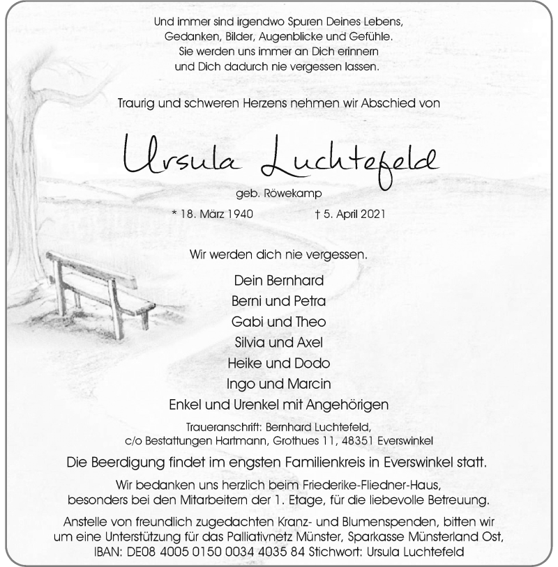  Traueranzeige für Ursula Luchtefeld vom 10.04.2021 aus 