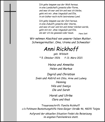 Anzeige von Anni Rickhoff 