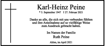 Anzeige von Karl-Heinz Peine 