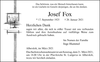 Anzeige von Josef Fox 