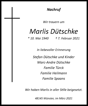 Anzeige von Marlies Dütschke 