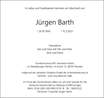 Anzeige von Jürgen Barth 