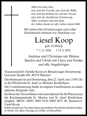 Anzeige von Liesel Koop 