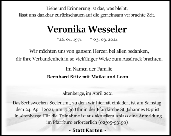 Anzeige von Veronika Wesseler 