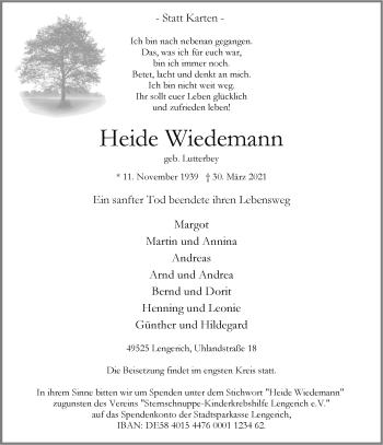 Anzeige von Heide Wiedemann 