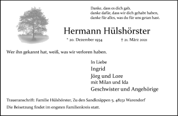Anzeige von Hermann Hülshörster 