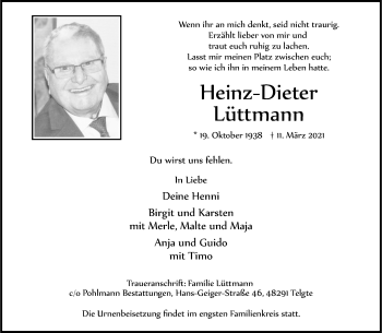 Anzeige von Heinz-Dieter Lüttmann 