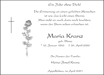Anzeige von Maria Kranz 