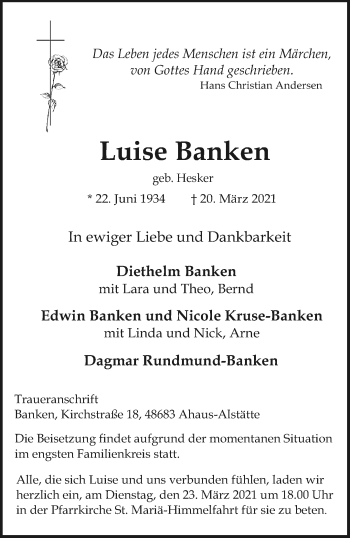 Anzeige von Luise Banken 