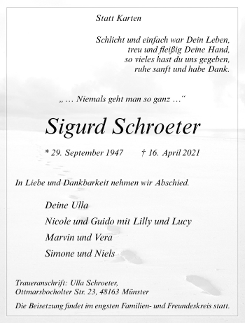 Anzeige von Sigurd Schroeter 