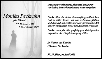 Anzeige von Monika Peckruhn 