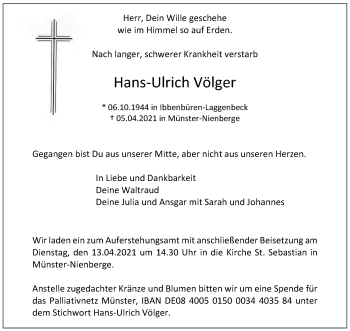 Anzeige von Hans-Ulrich Völger 