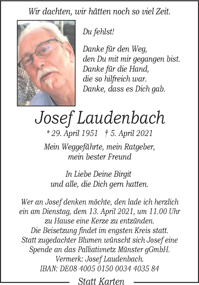  Traueranzeige für Josef Laudenbach vom 10.04.2021 aus 