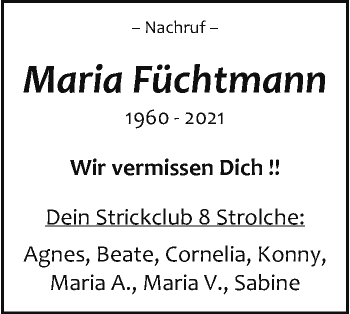 Anzeige von Maria Füchtmann 