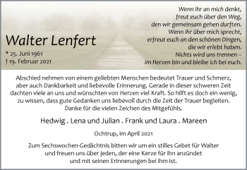Anzeige von Walter Lenfert 