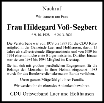 Anzeige von Hildegard Voß-Segbert 