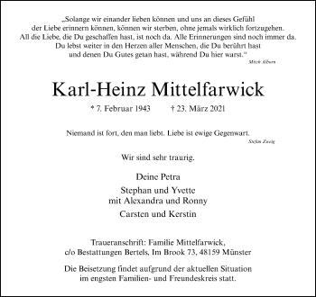 Anzeige von Karl-Heinz Mittelfarwick 