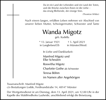 Anzeige von Wanda Migotz 