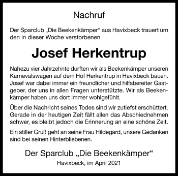 Anzeige von Josef Herkentrup 