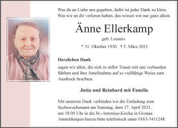 Anzeige von Änne Ellerkamp 