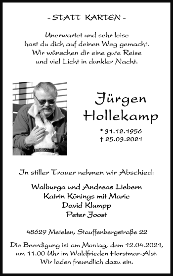 Anzeige von Jürgen Hollekamp 