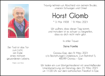 Anzeige von Horst Glomb 