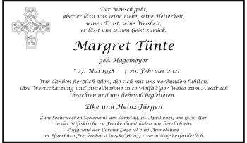 Anzeige von Margret Tünte 