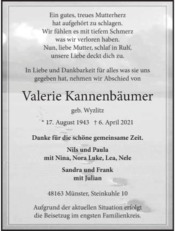 Anzeige von Valerie Kannenbäumer 