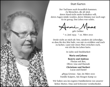 Anzeige von Anni Maas 