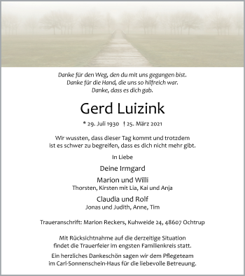 Anzeige von Gerd Luizink 