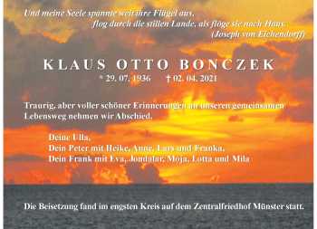 Anzeige von KLAUS OTTO BONCZEK 